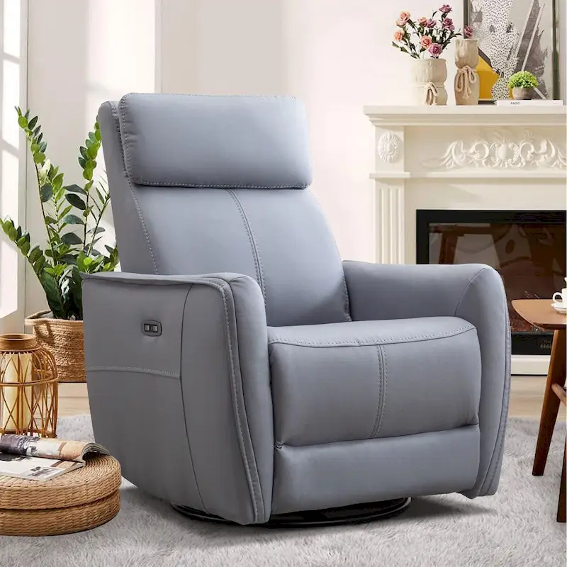 Light Grey / Yellow / Orange Faux Leather Power Swivel Rocker Recliner Chair with USB Ports – 1-Seater