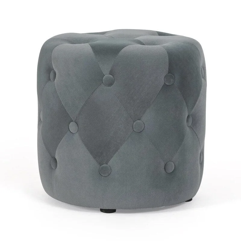 Adeco Tufted Round Ottoman - Upholstered Ottoman Footstool Foot Rest