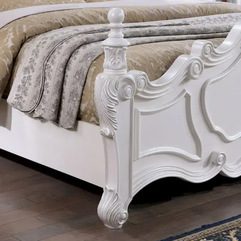 Furniture of America Eugene Traditional Dark Cherry Solid Wood Four Poster Panel Bed with Carved Details