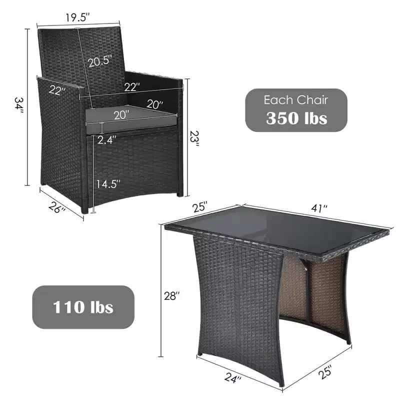 Costway 3PCS Patio Rattan Furniture Set Cushion Sofa Armrest Garden Deck