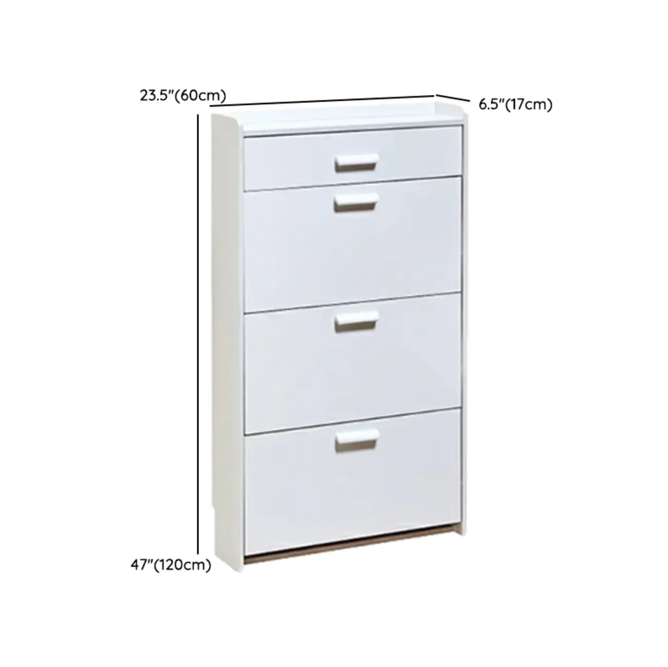 Narrow Wall-Mounted White Shoe Cabinet with Drawers