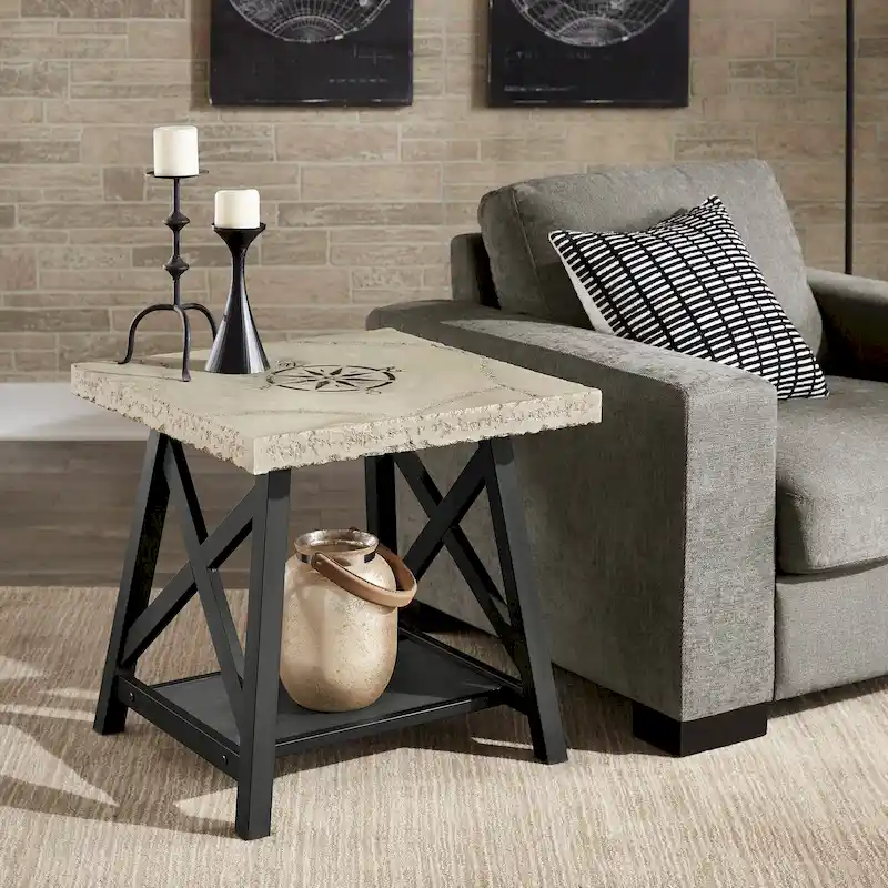 Bryson Rustic X-Base End Table with Shelf by iNSPIRE Q Classic