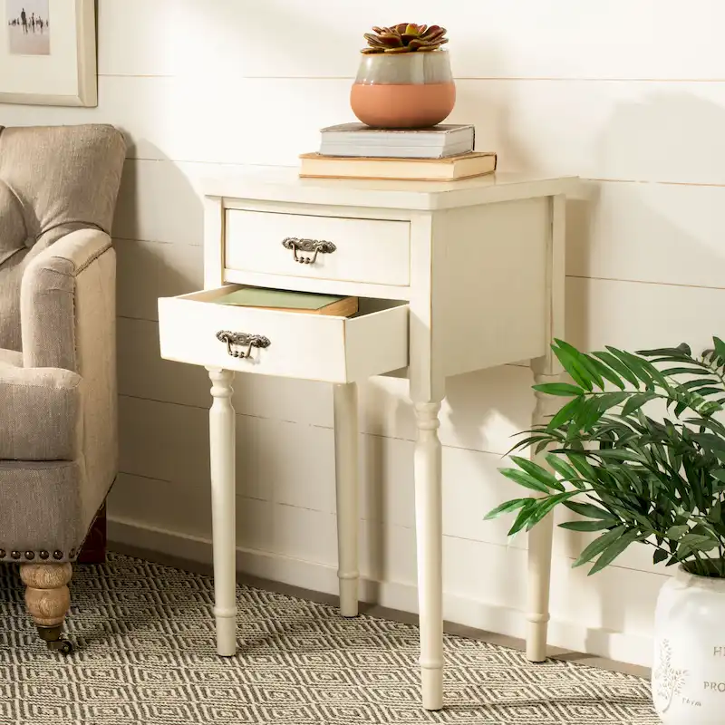 End Table, French Country Style, White Birch/Dusty Green/Teal, 1-Person