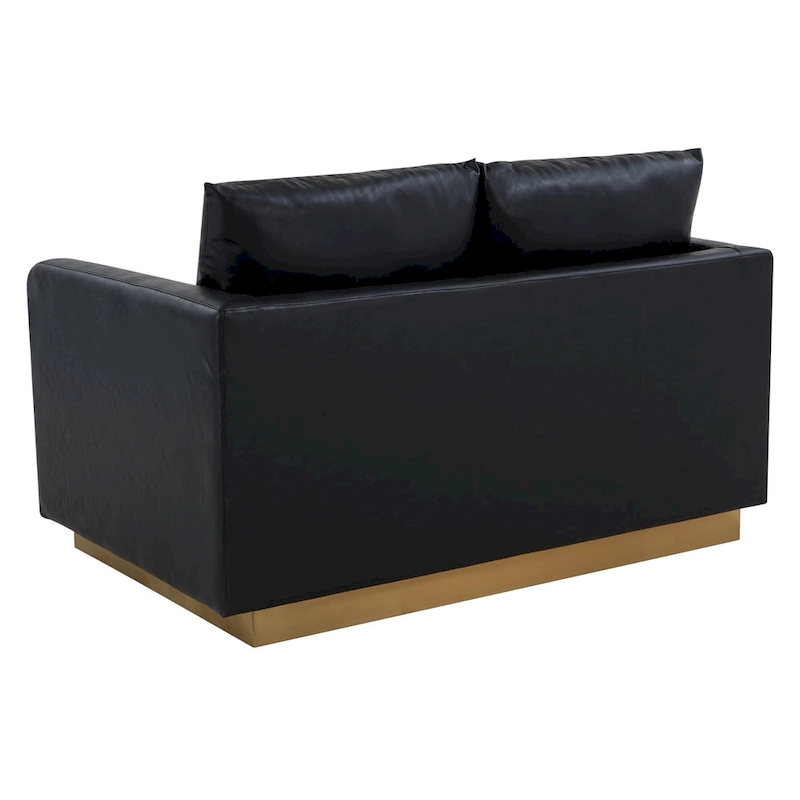 LeisureMod Nervo Modern Leather Loveseat With Gold Base & Cushions - 55.9