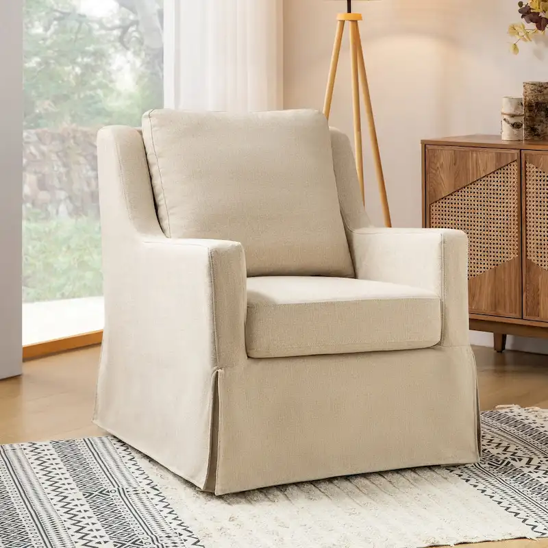 Stan Farmhouse Slipcover Rocking Swivel Chair by