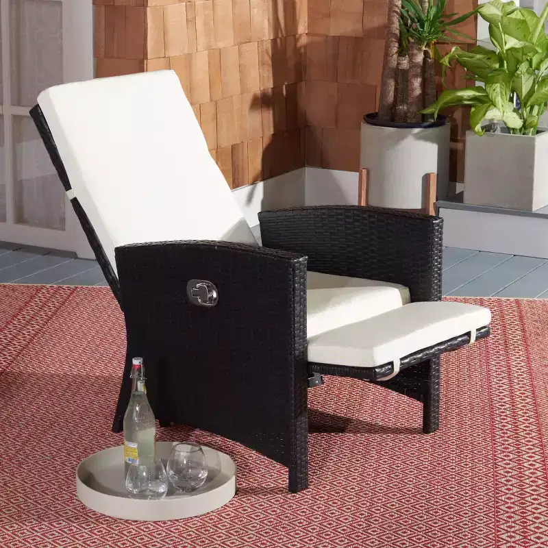 Herdla Recliner Chair Indoor/Outdoor - PAT9021 - Black/Beige - Safavieh