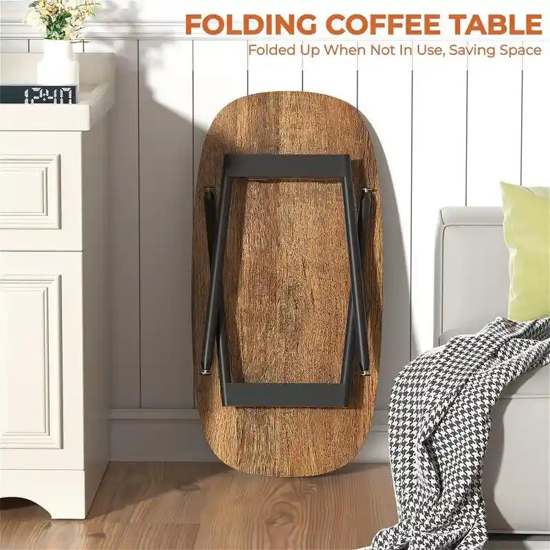 Folding Coffee Table Rustic Farmhouse Coffee Tables - 31.5D x 15.7W x 17.7H
