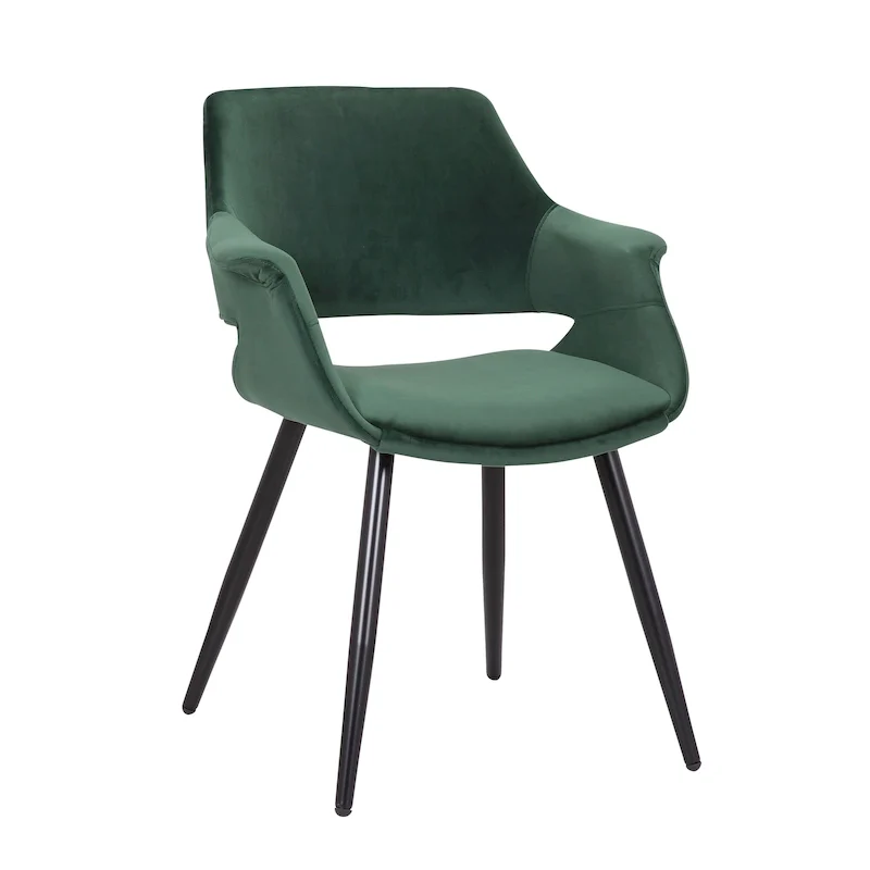 Velvet Mid-Century Dining Chair with Armrests – Green / Pink / Champagne / Dark Grey, Seats 1