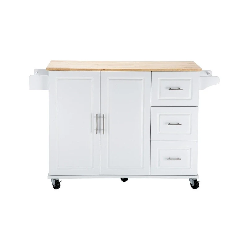 Mobile Kitehcn Island with Extensible Table Top and Adjustable Shelf