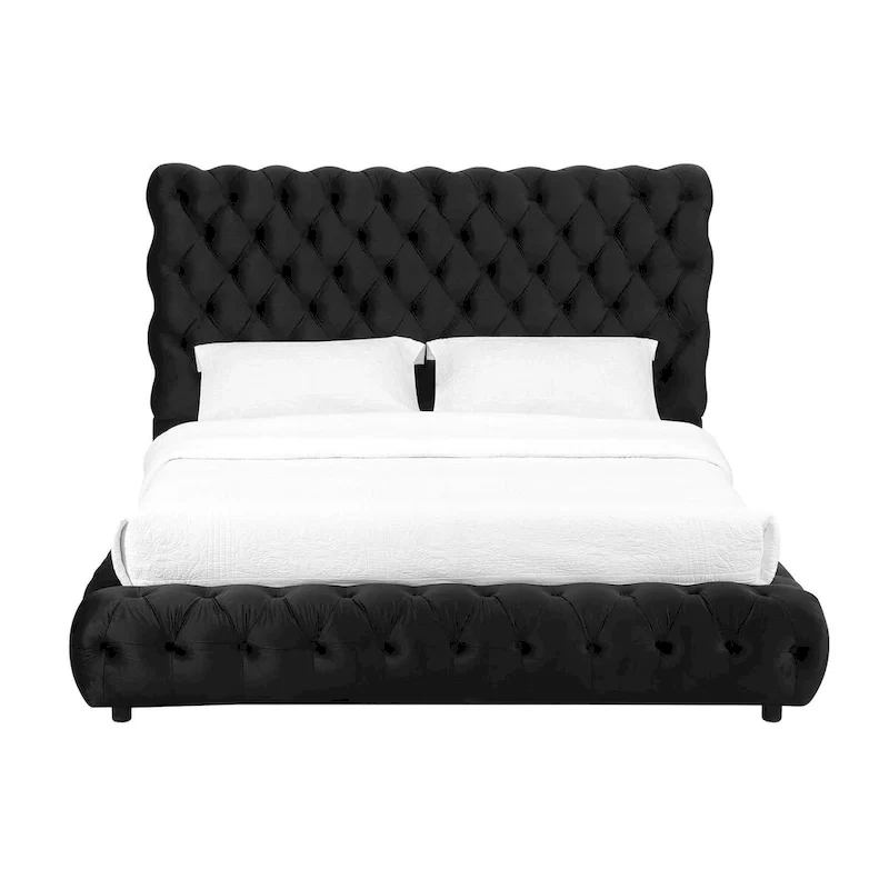 Black Velvet Tufted Platform Bed