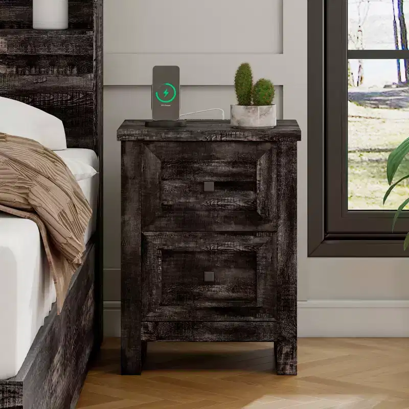 AMERLIFE Nightstand Set of 2 with Charging Station