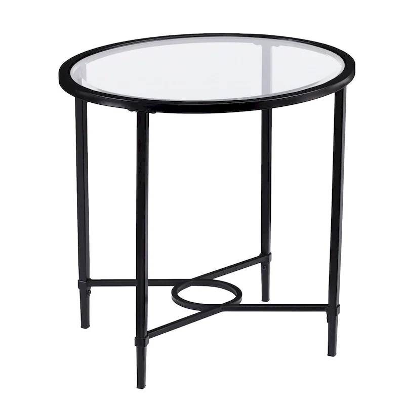 25 Black And Clear Glass Oval End Table - 25x21x24.75