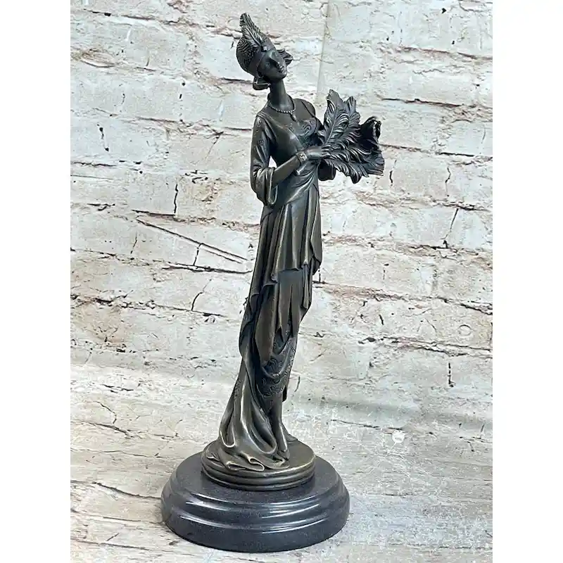 Signed Original Kin 1920 Art Deco Style Woman Bronze Sculpture Figurine