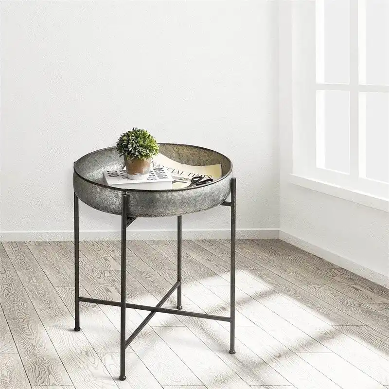 Round Metal Side Table with 4 Legs - 22.44D x 22.44W x 25.79H Inches