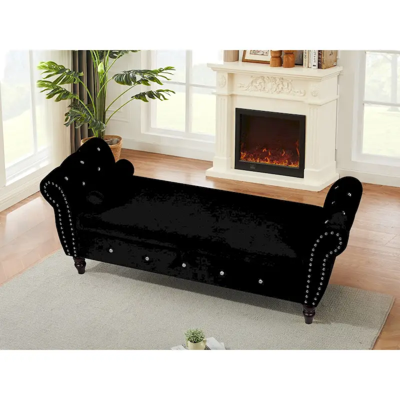 63.38Multifunctional Storage Rectangular Ottoman Bench Comes with Crystal Buckle Solid Wood Legs with 1 Pillow