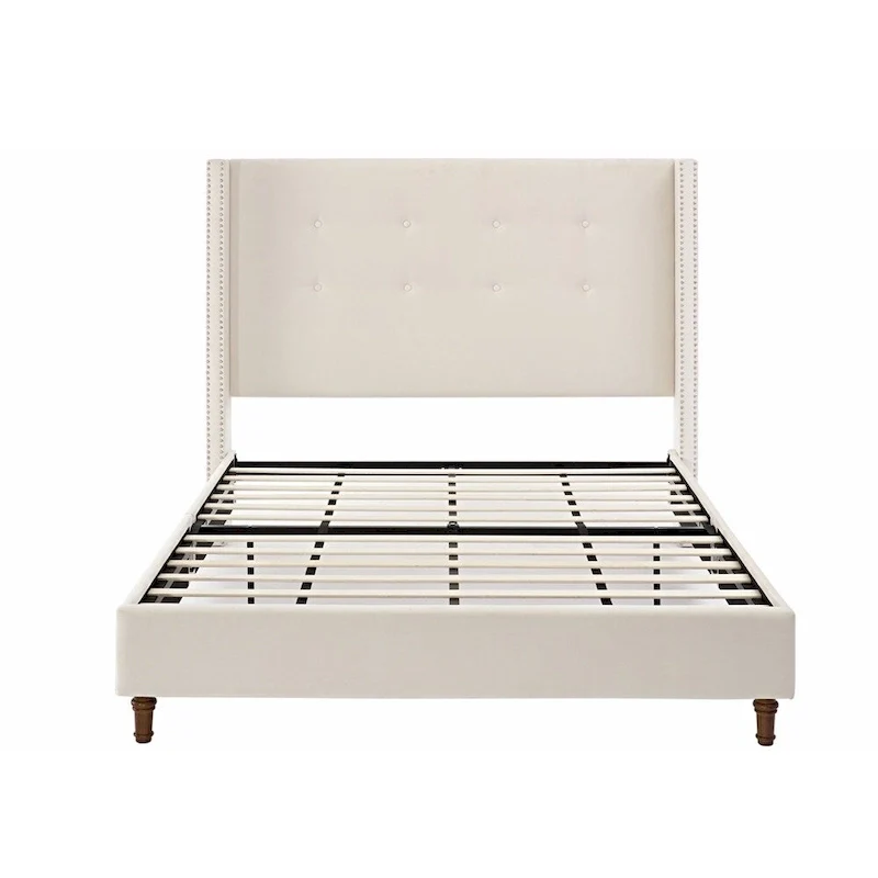 Velvet Upholstered Queen Bed - Wingback with Nailhead Trim