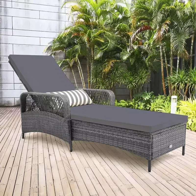 Costway Outdoor Chaise Lounge Chair Patio Recliner with 6-Level Backrest Cushion & Pillow