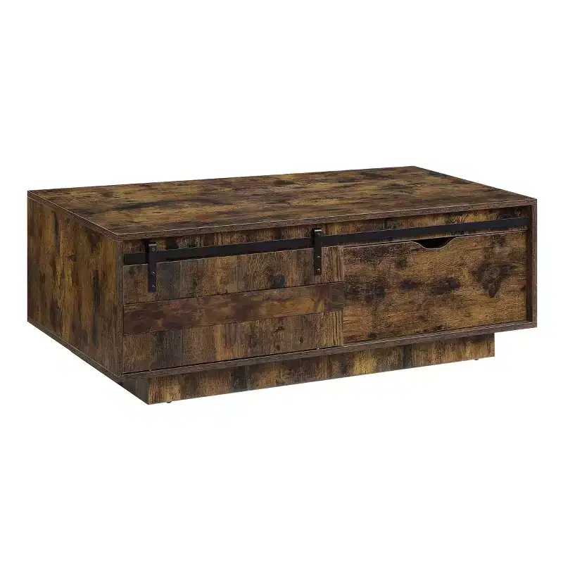 Rustic Oak Storage Coffee Table with Drawers, Rectangle, 1-Person