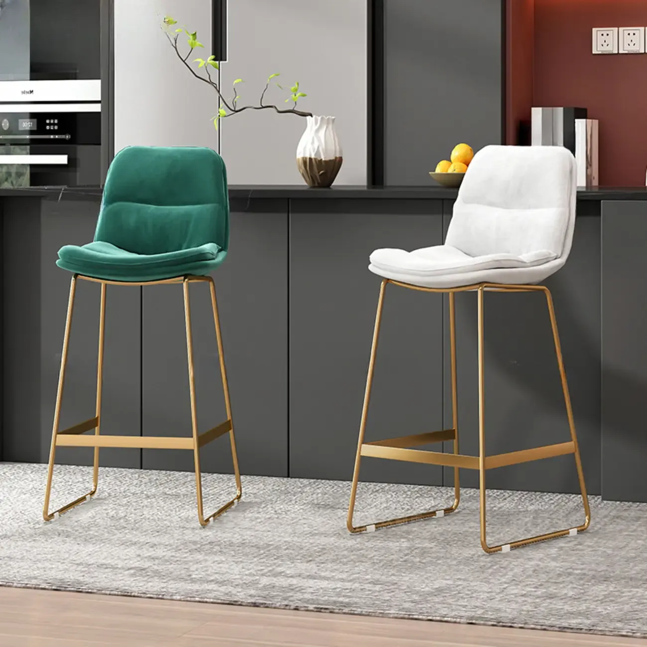 Glam Sled Upholstered Fabric Counter Height Bar Stools