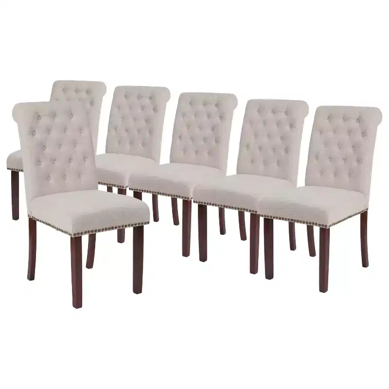 Merrick Lane Upholstered Parsons Chair with Nailhead Trim - Set of 6
