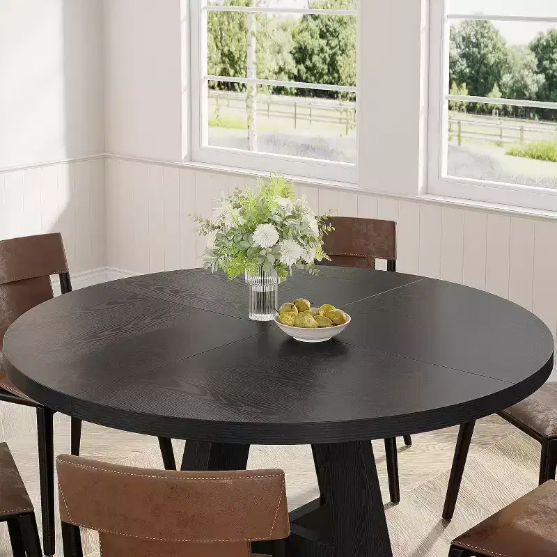 Okak Farmhouse Wood Large Round Dining Table with Cross Base,Wooden Kitchen Dinner Table for Dining Room,Breakfast Nook