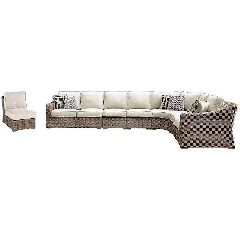 Signature Design by Ashley Beachcroft Beige/Dark Brown 6-Piece Outdoor Seating Set - 143 W x 118.75 D x 36.5 H