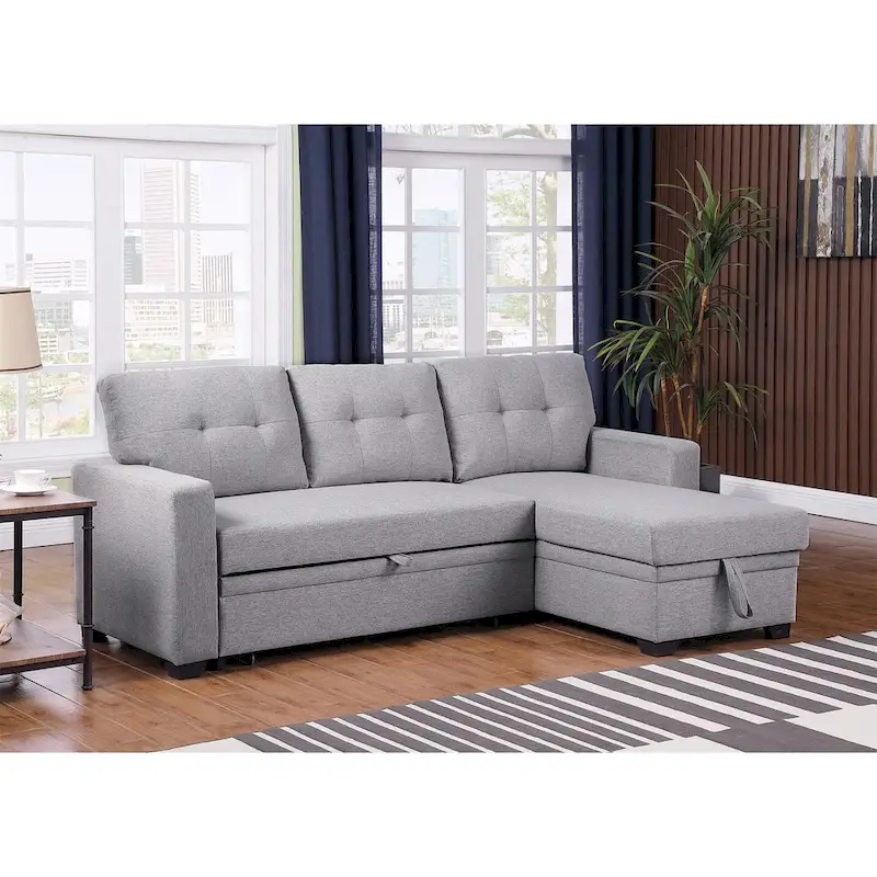 Upholstered Pull out Sectional Sofa with Chaise