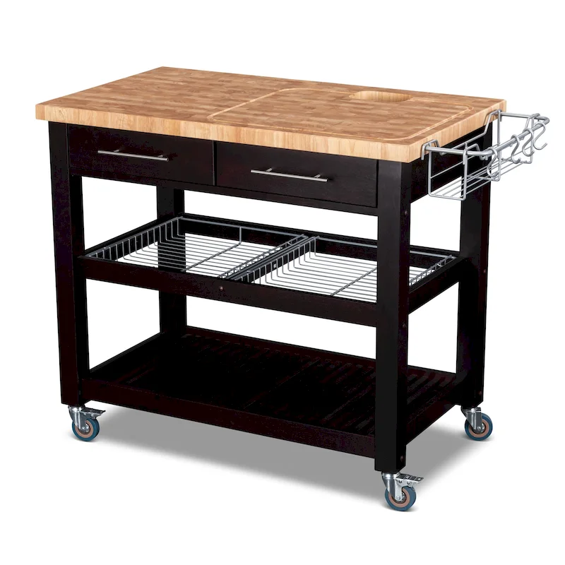 Rubberwood Chef Prep Station - End Grain Cutting Block Workstation (Brown/Blue/White/Beige)