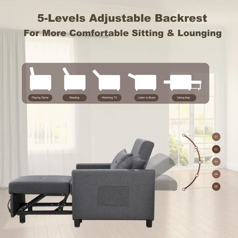 Single Sofa Bed with Pullout Sleeper with 1pc Lumbar pillow