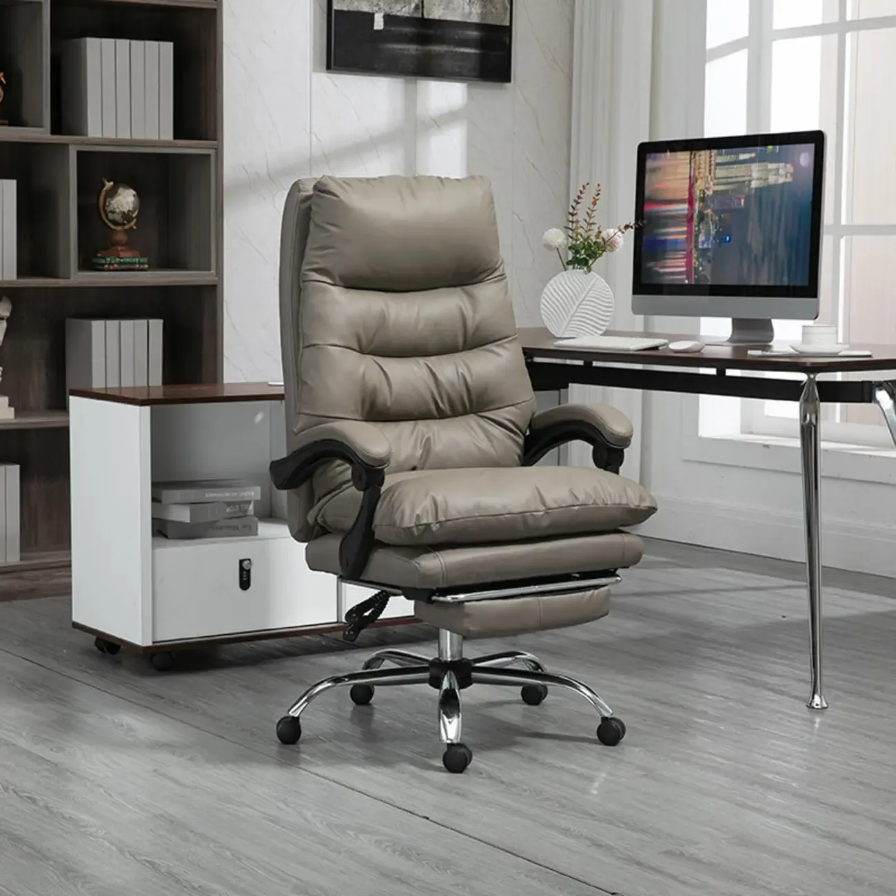 Reclining Black Leather Upholstered Office Chair