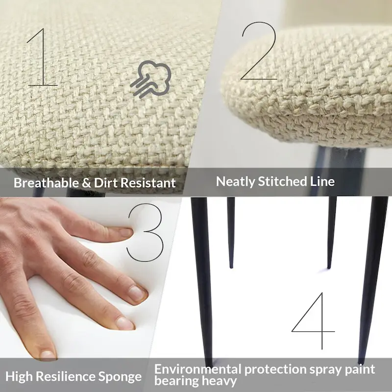 Dining Chairs Set of 4,Upholstered Dining Accent Chairs in linen Cushion Seat and Sturdy Black Metal Legs