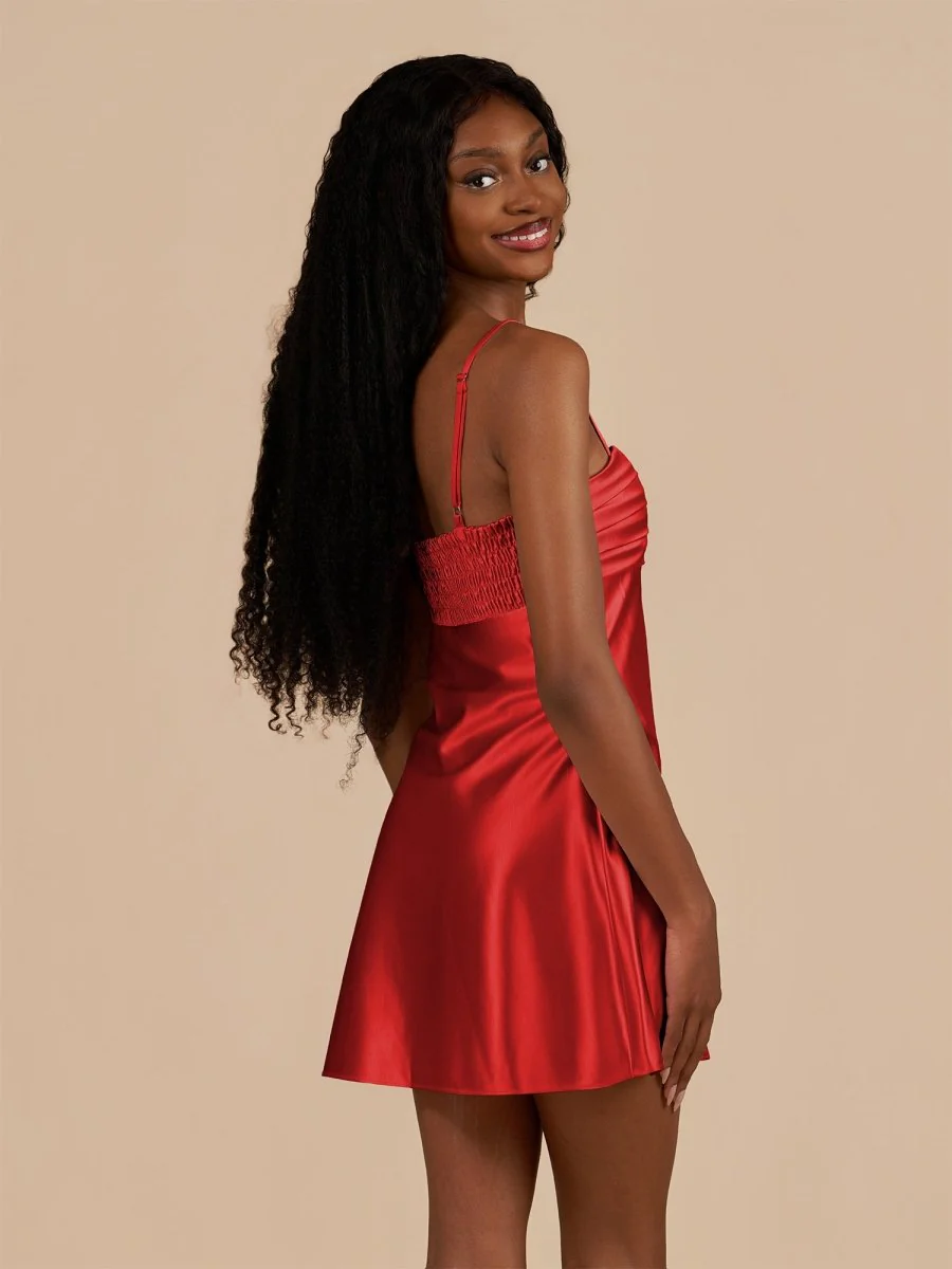 Red - Sheath Spaghetti Straps Satin Homecoming Dress