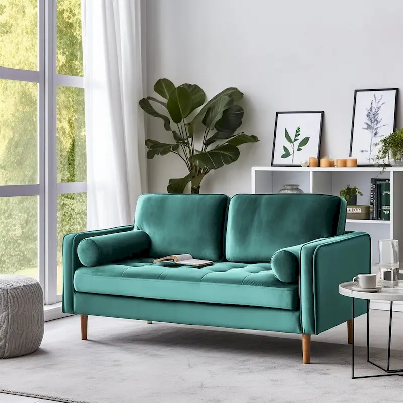 Navy Blue Velvet Tufted Loveseat with Square Arms