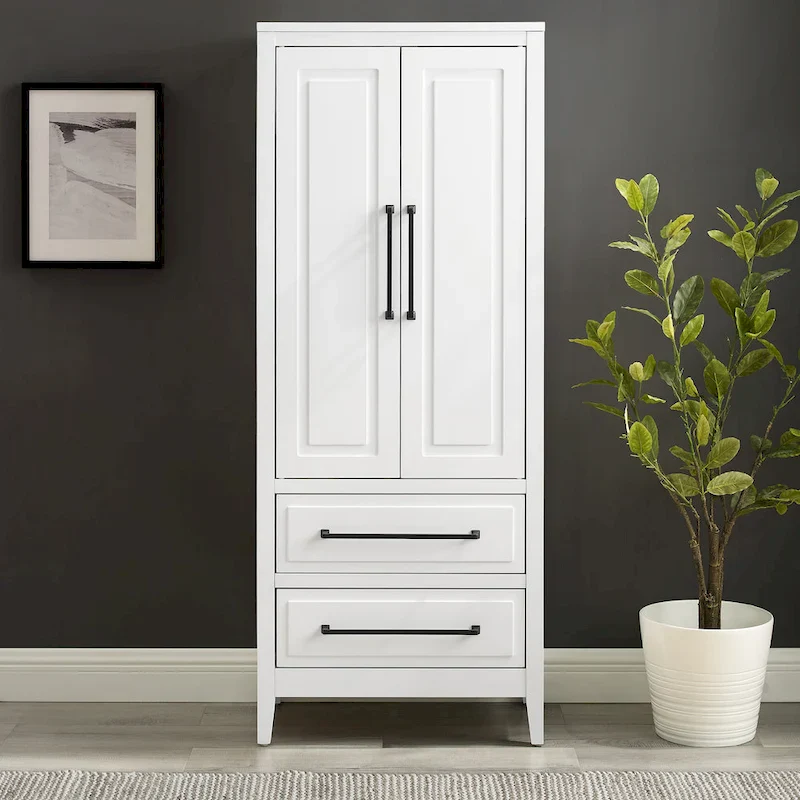 White Freestanding Pantry Cabinet with Adjustable Shelves and Drawers, 1-Person Assembly
