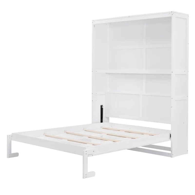 Queen Size Wall Bed with Storage Shelves
