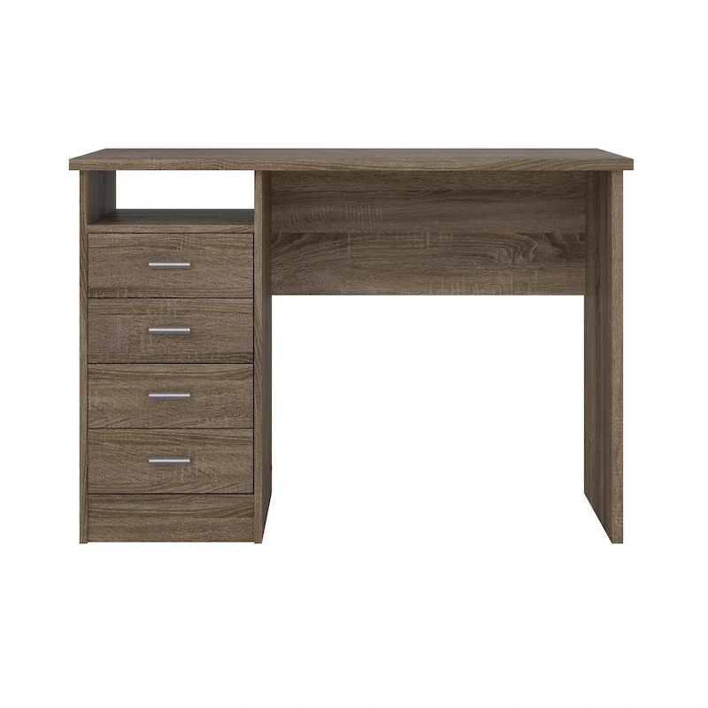 4-Drawer Home Office Desk with Open Shelf – Scandinavian Design, 43