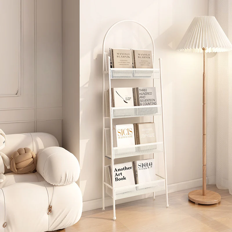 Vertical Metal 4-Shelf Open Back Ladder Bookshelf