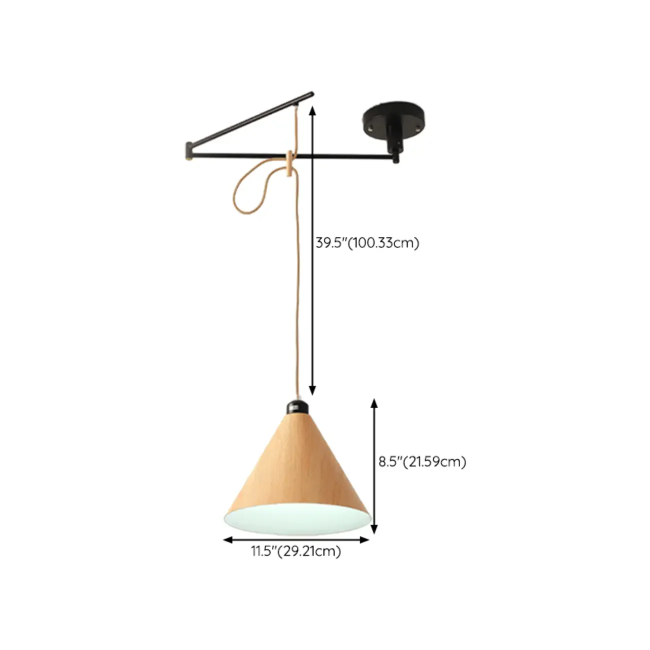 Modern Flexible Round Pendant Light in Solid Wood and Metal