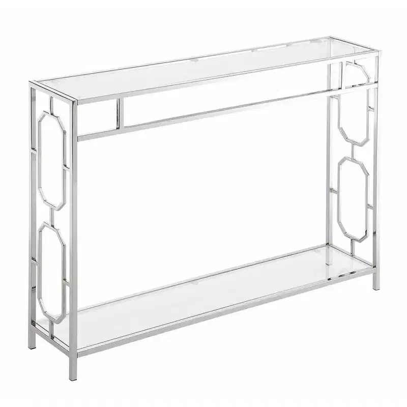Omega Chrome Console Table Chrome - Breighton Home: Mid-Century Modern, Tempered Glass, Metal Frame, Rectangular Shape