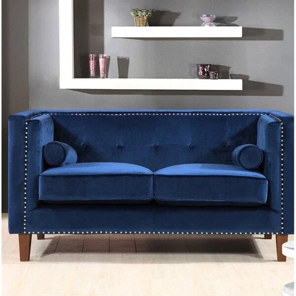 Kittleson   Nailhead Chesterfield Loveseat - Blue