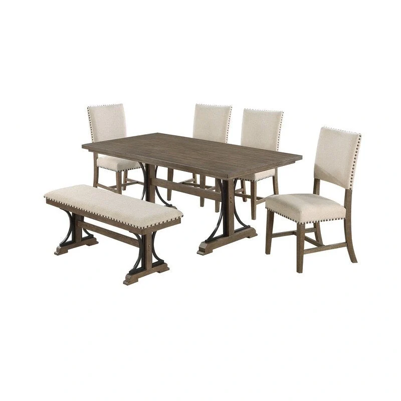 Rustic Dining Table with Upholstered Chairs