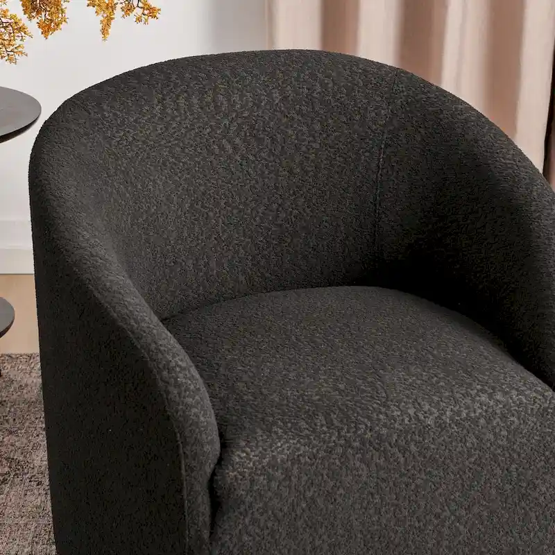 KINWELL 32 W Boucle Upholstered Swivel Barrel Accent Armchair