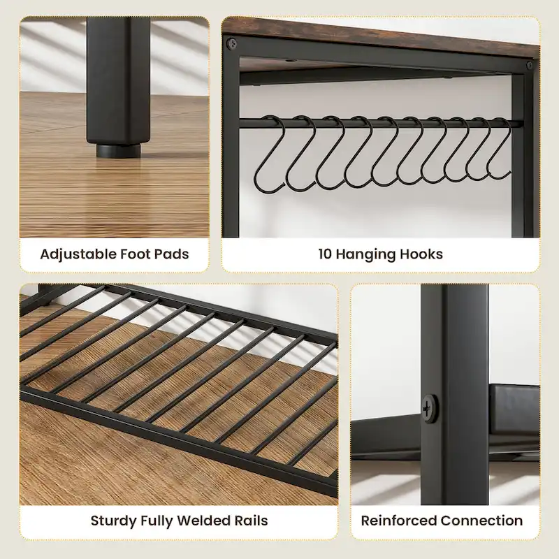 Gymax Kitchen Island 3-Tier Prep Table with Wine Glass Holders Large