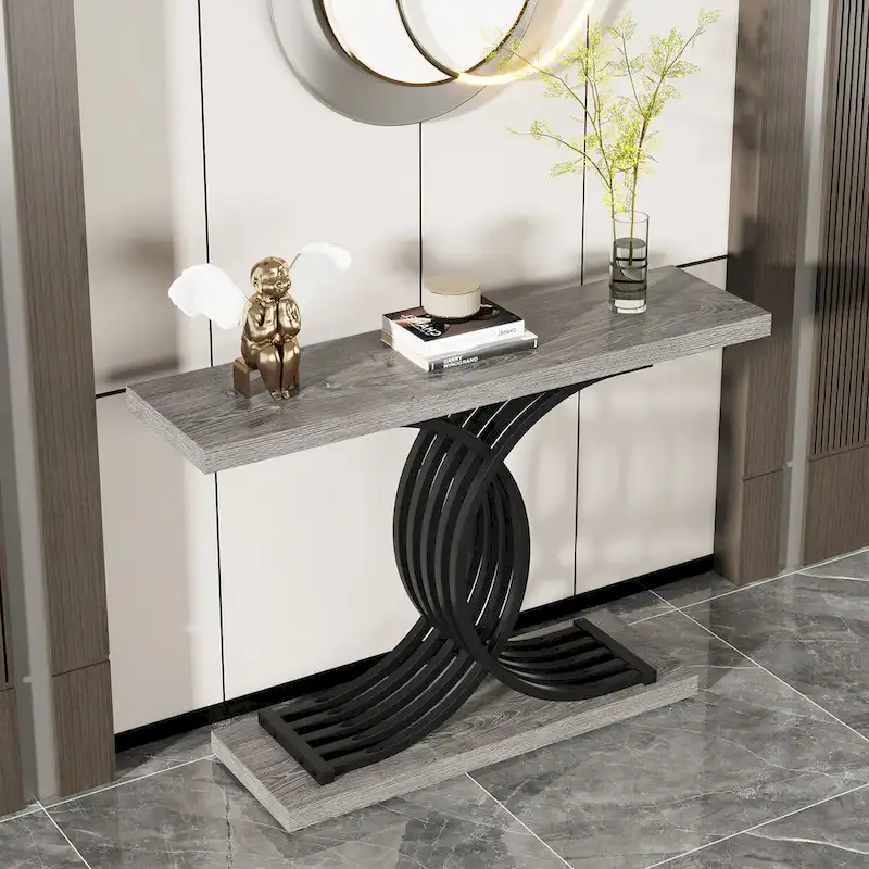 Faux Marble Console Table with Gold Metal Frame - White/Gold - 40