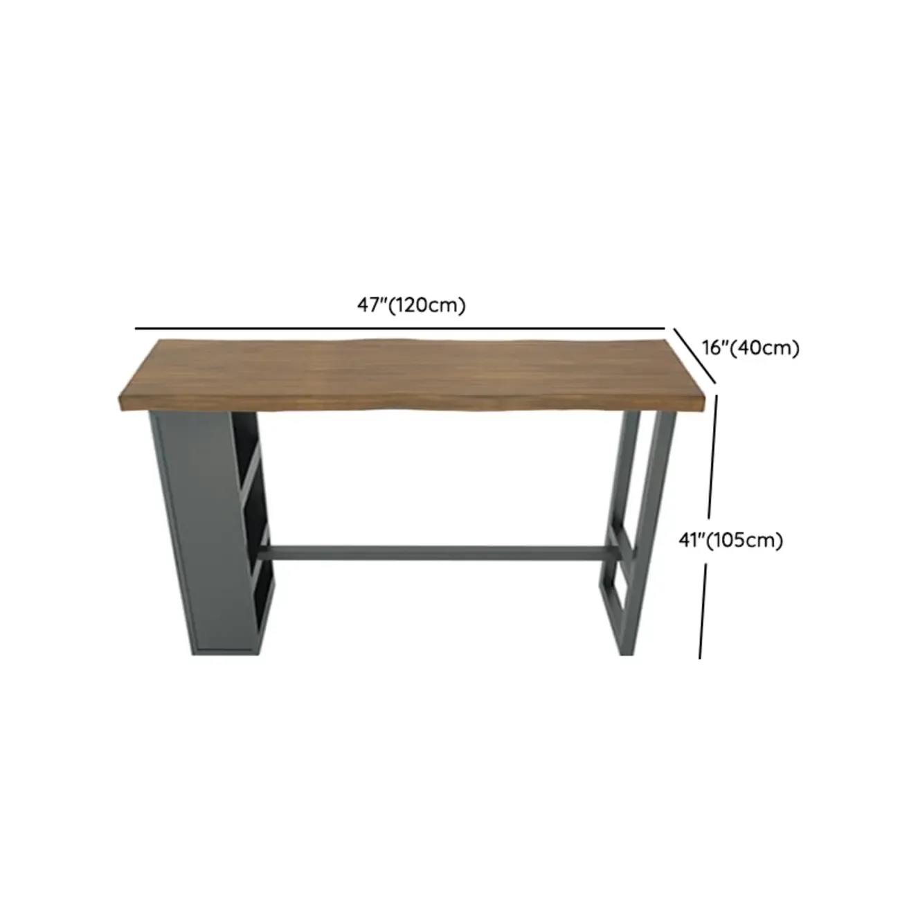Industrial Brown Wooden Bar Height Table Metal Base with Shelves
