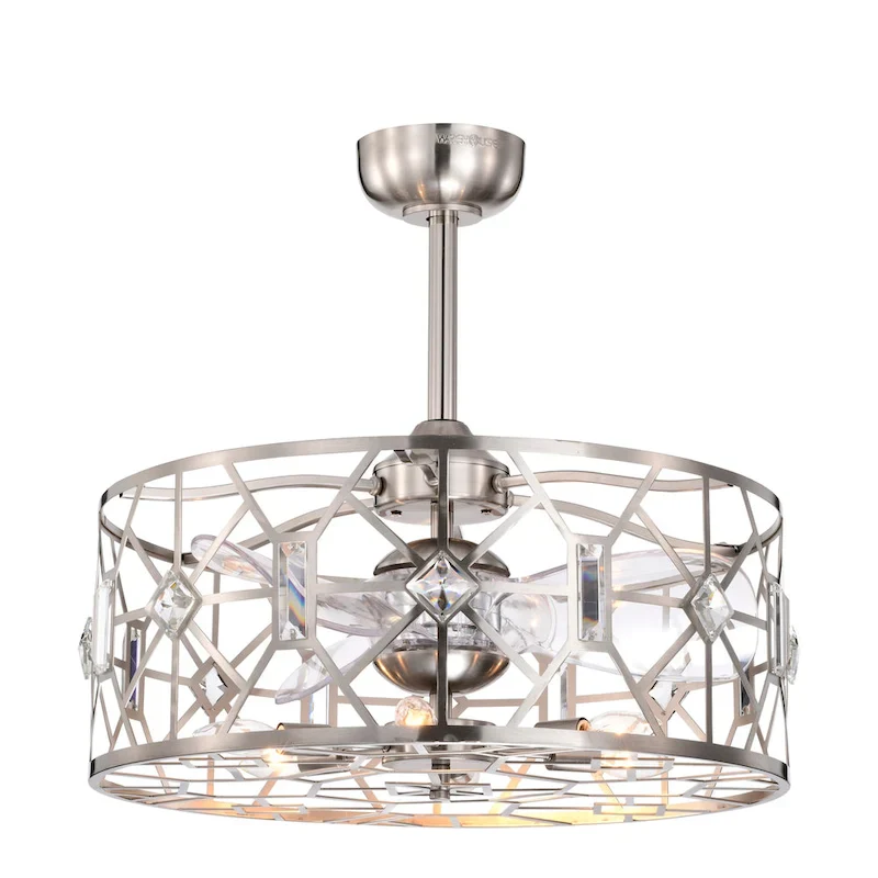 Gio 24 Ince Satin Nickel Finish Glam-Modern Style Crystal Lighted Ceiling Fandelier with Remote