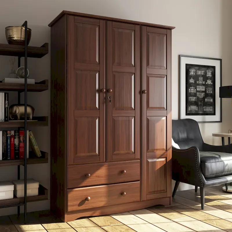 3-Door Wardrobe Armoire - White/Mocha/Java - Solid Wood