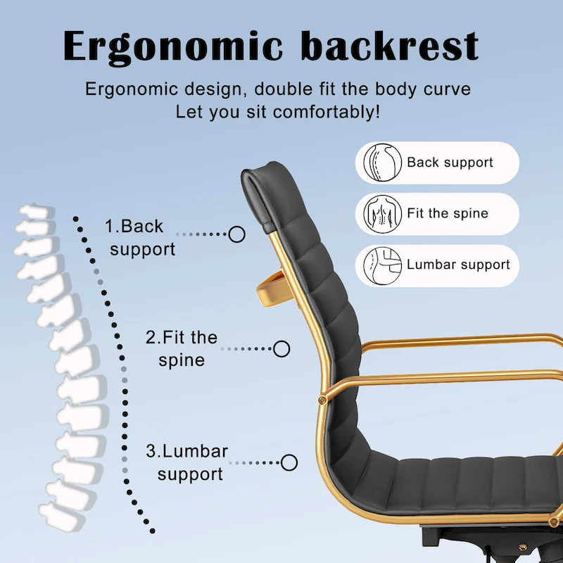 Black Ribbed Swivel Office Chair with Tilt Function