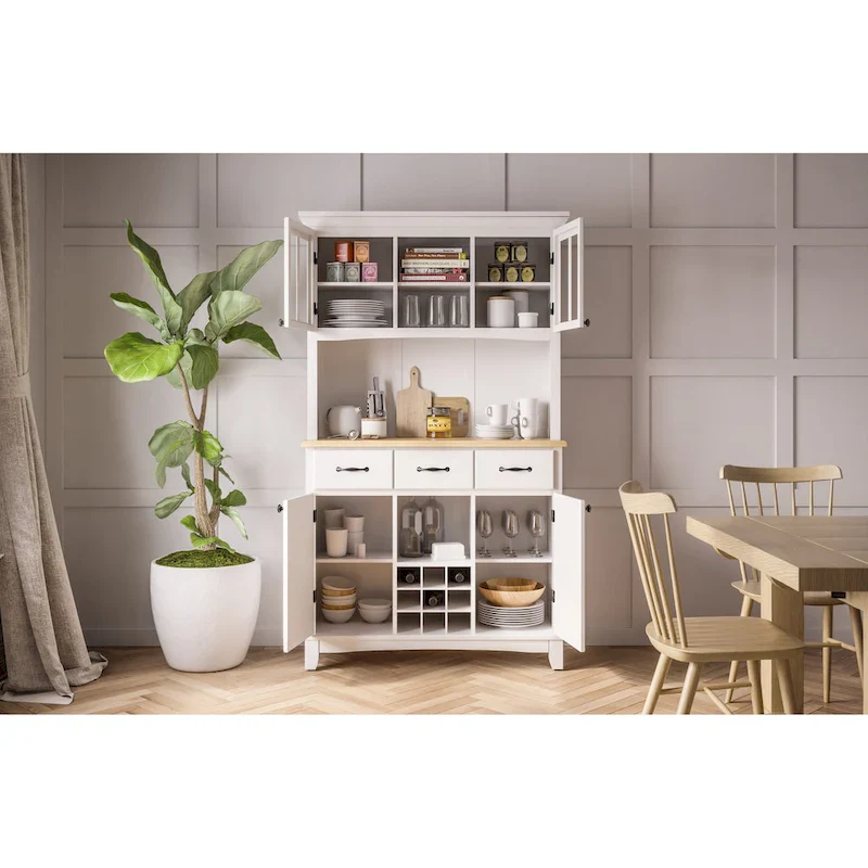 Homestyles Buffet of Buffets Off-White Server with Hutch & Wood Top