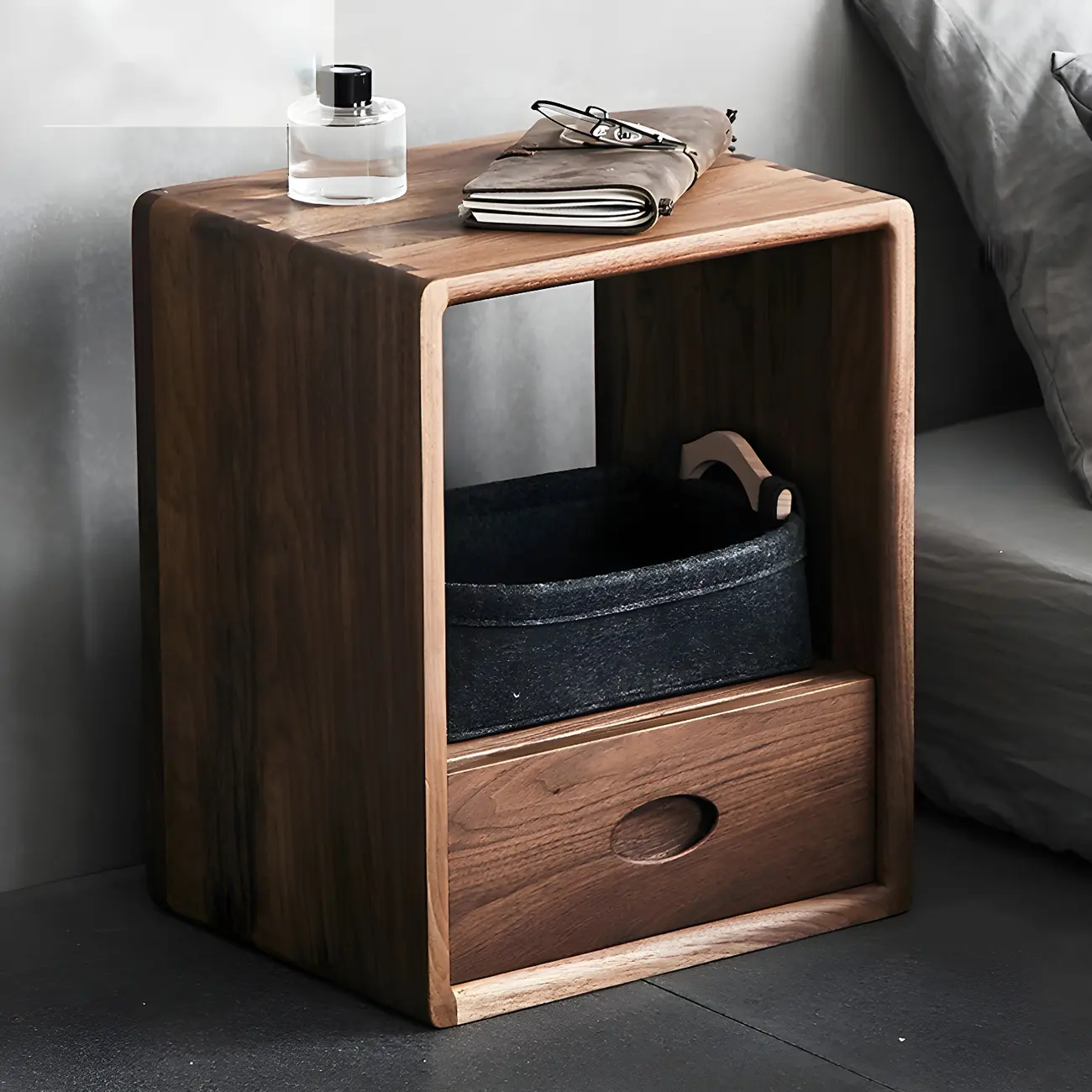 Mid-century Modern Brown Wood Cube Open Back Bookcase